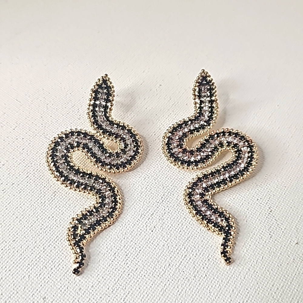 nOir Crystal Snake‎ Earrings Emerald Green & Clear Jewel  Moving Statement Glam